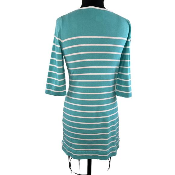 Sail to Sable STS Blue White Stripe 3/4 Sleeve Cotton Mini Tunic Dress Size XS - Picture 3 of 5